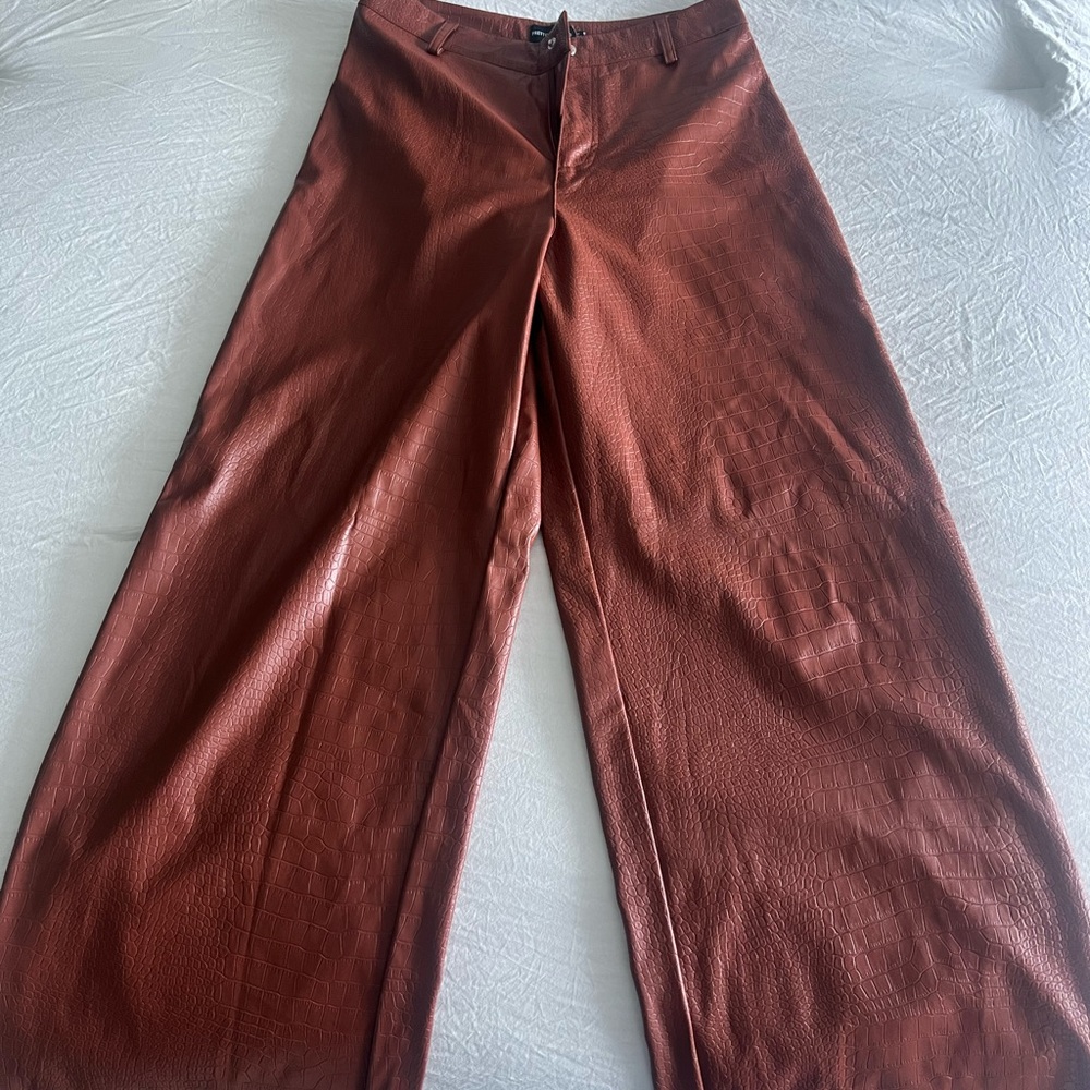 Brown Crocodile Leather Pants